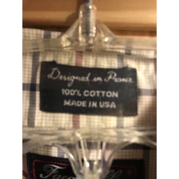 Façonnable Men’s 14.5 Beige Red Blue Check Long Sleeve Button Down Cotton Shirt - Picture 3 of 12